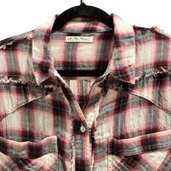 Free People Women's Plaid Sleeveless Button-Up Shirt Red Size M - Picture 4 of 5